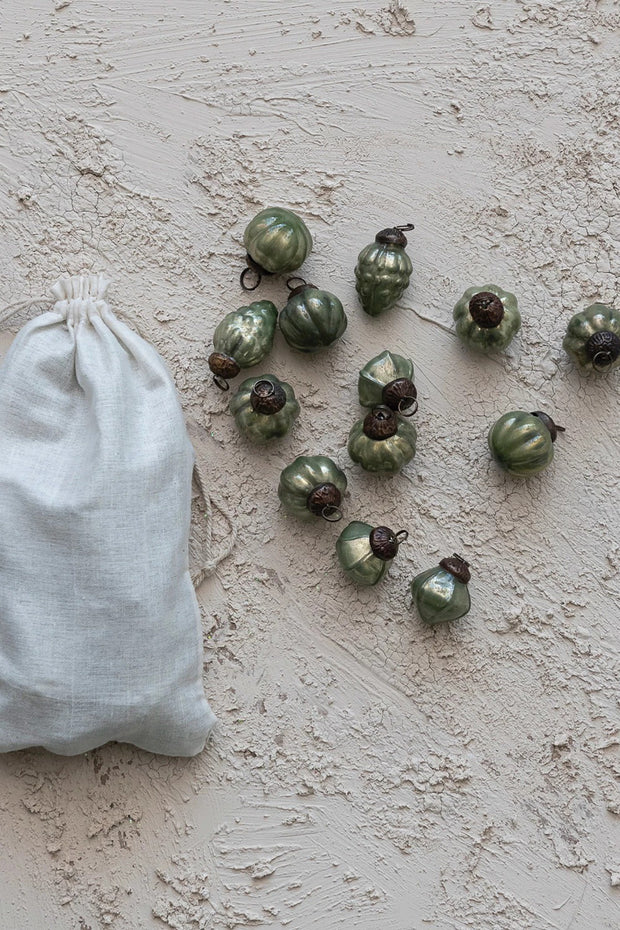 Ornaments Mercury Glass in Muslin Bag Olive Green Set