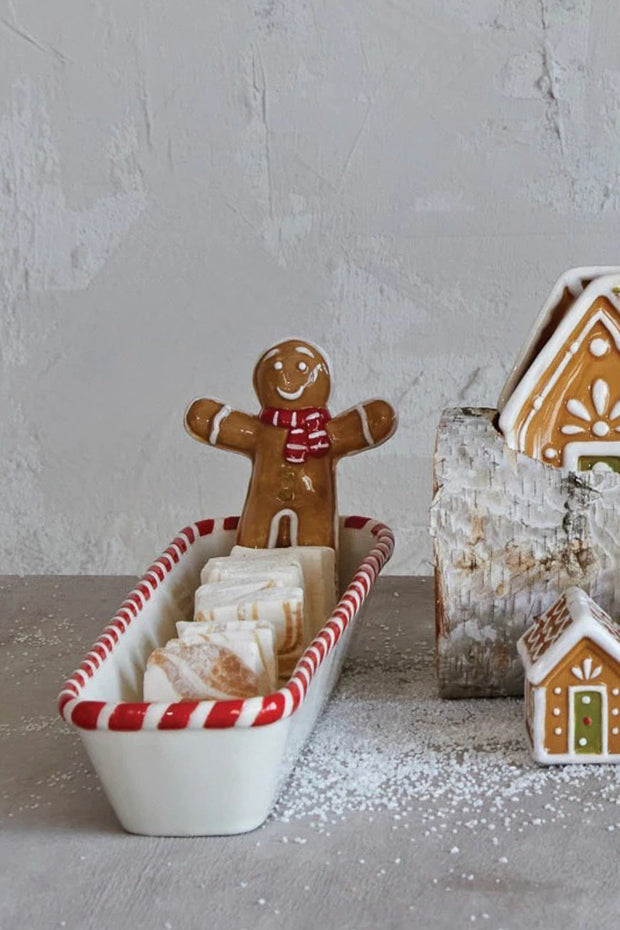 Dish Candy Cane Edge Gingerbread Man Ceramic