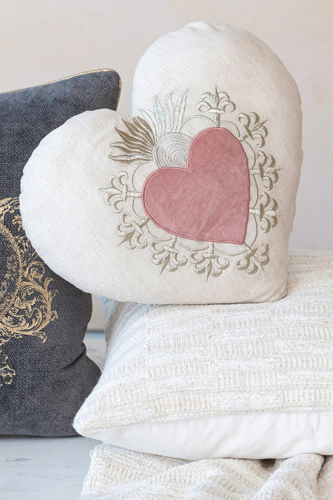 Pillow Heart Shaped Cotton & Linen Embroidered