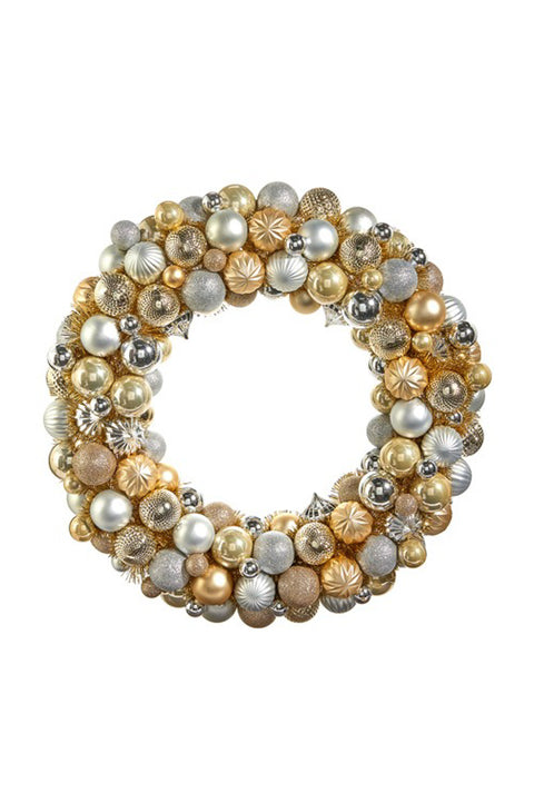 Ball Ornament Wreath 24" Champagne