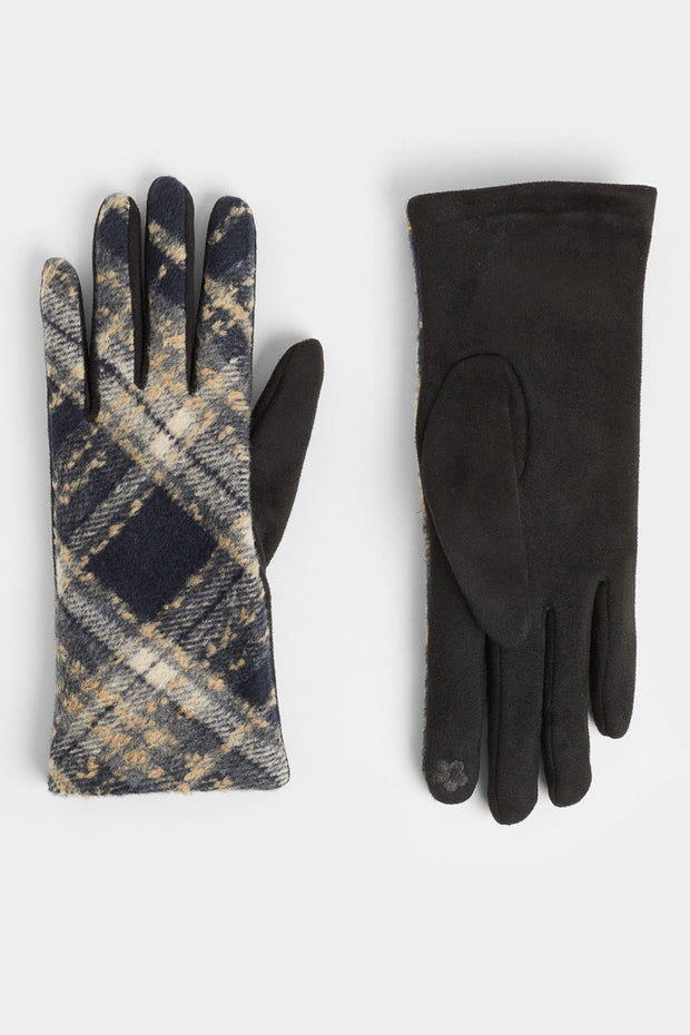 Plaid Touchscreen Gloves Navy