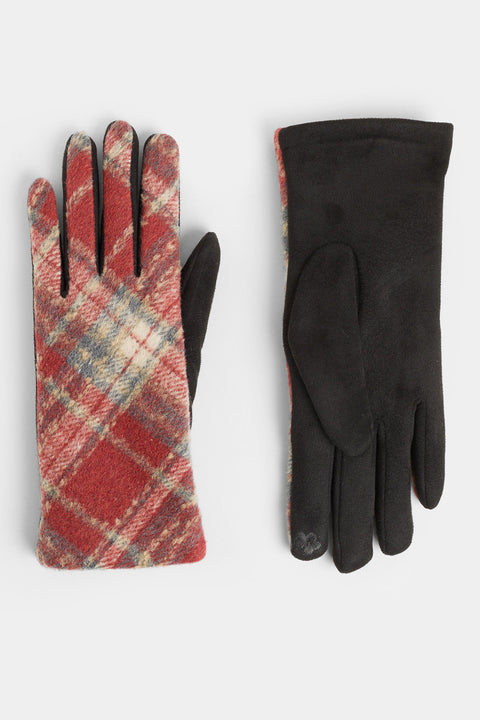 Plaid Touchscreen Gloves Red