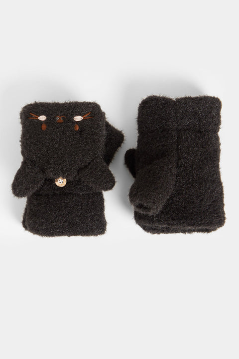 Peekaboo Cat Fingerless Gloves Black