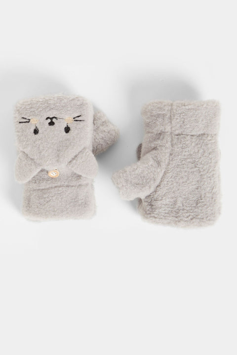 Peekaboo Cat Fingerless Gloves Grey