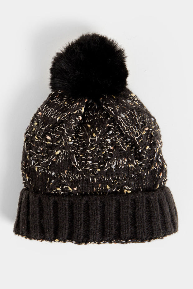 Confetti Pom Pom Hat Black