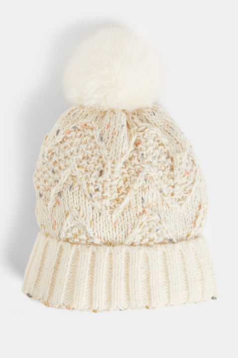 Confetti Pom Pom Hat Winter White