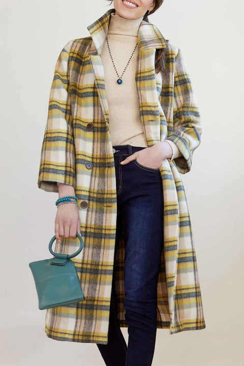 Graylynn Plaid Double Breasted Coat Dusty Citron Large/Extra Large