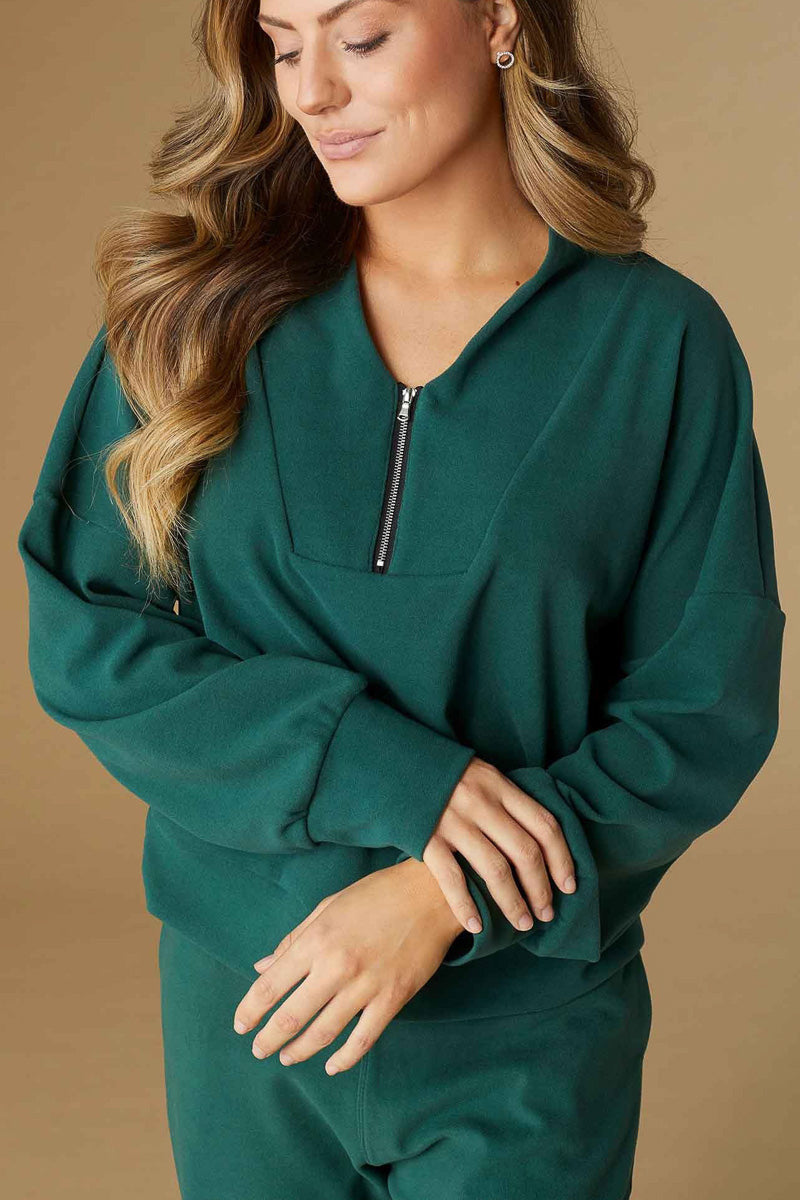 Smooth Zipper Pullover Evergreen Small/Medium