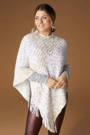 Rylee Striped Poncho With Fringe Winter White