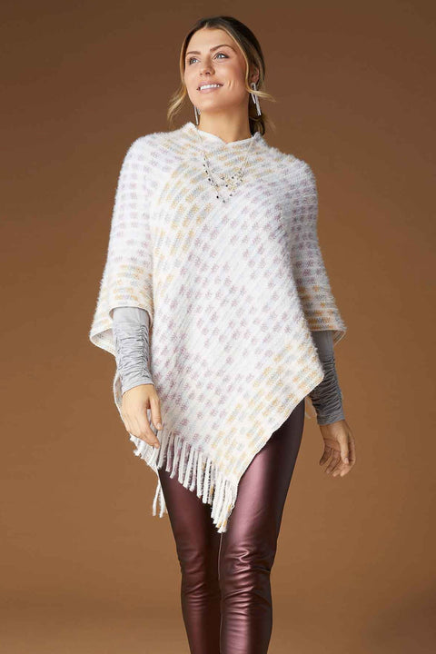 Rylee Striped Poncho With Fringe Winter White