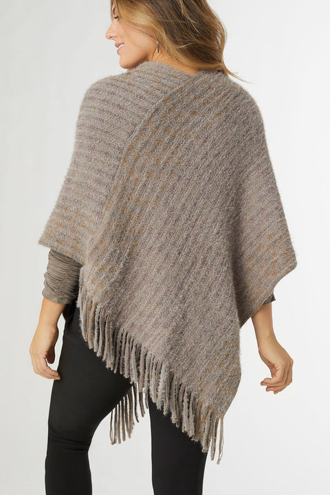 Rylee Striped Poncho With Fringe Cement