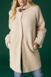 Joella Brushed Knit Coat with Broach Large / Extra Large Oatmeal