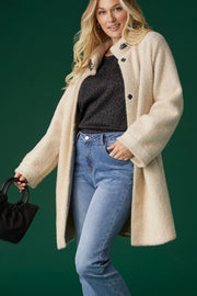 Joella Brushed Knit Coat with Broach Extra Small Oatmeal