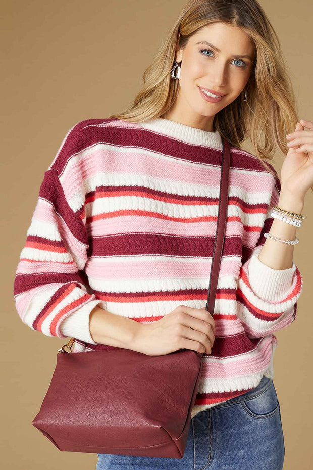 Paloma Textured Stripe Crew Neck Sweater Pink Stripes Small/Medium