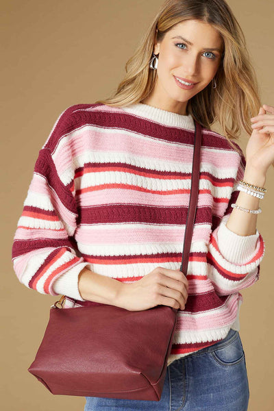 Paloma Textured Stripe Crew Neck Sweater Pink Stripes Extra Small