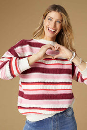 Paloma Textured Stripe Crew Neck Sweater Pink Stripes Small/Medium