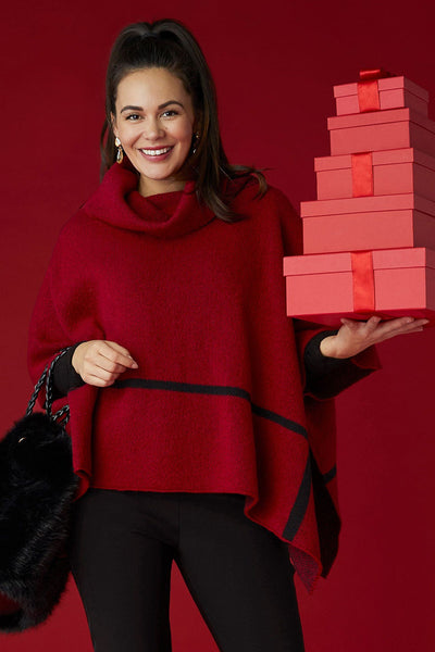 Sheldon Cowl Neck Poncho Red