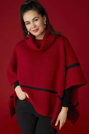 Sheldon Cowl Neck Poncho Red