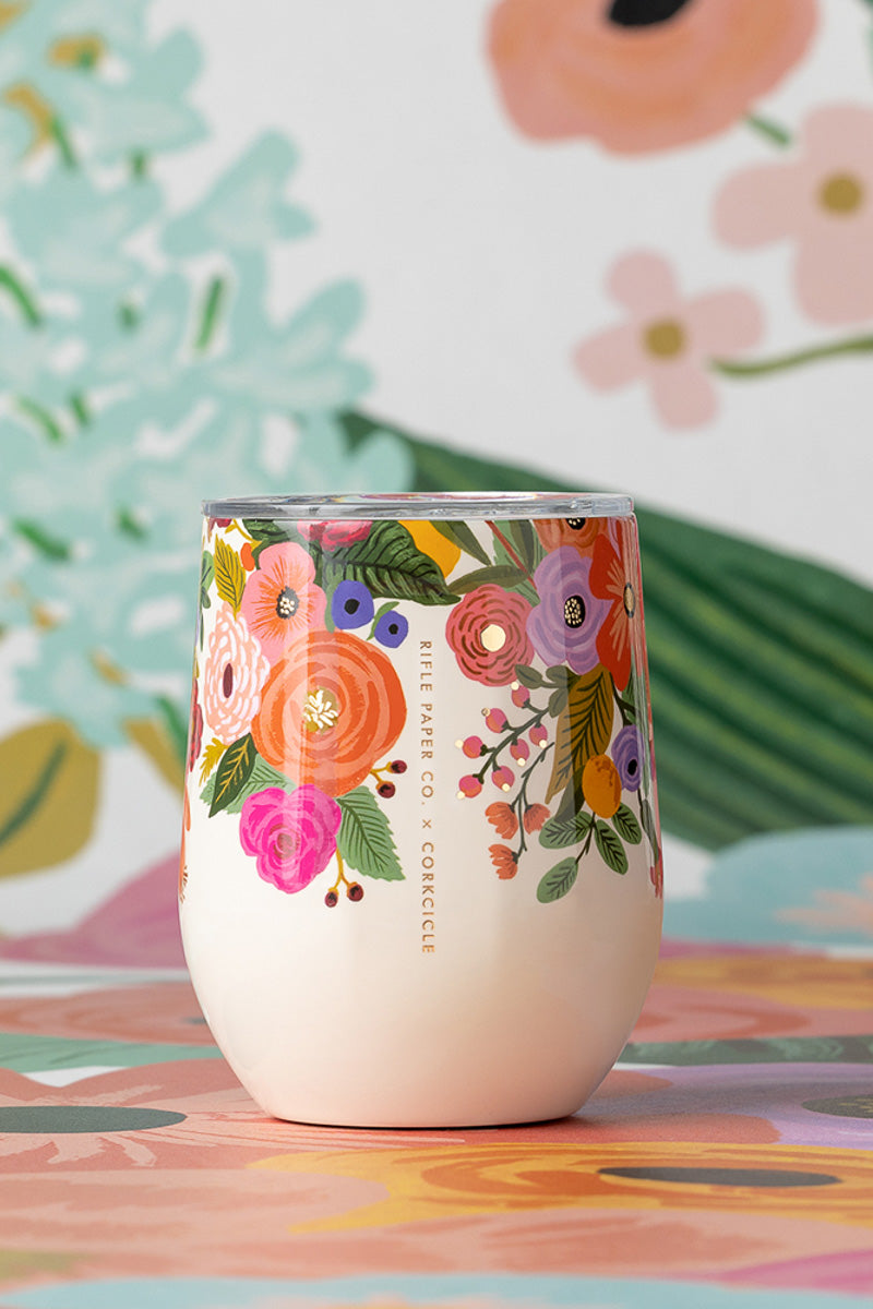 Corkcicle Stemless 12oz Rifle Paper Garden Party Cream