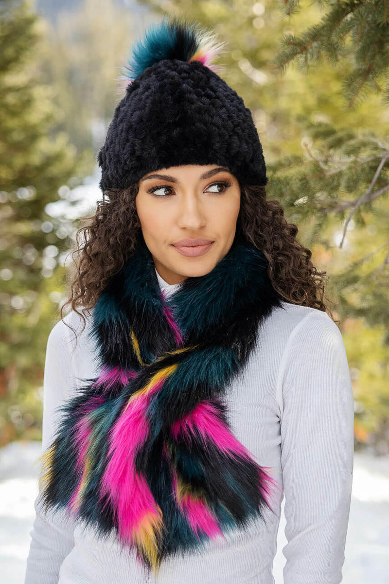 Knitted Fur Pom Hat Neon