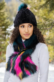 HAT KNITTED FUR POM NEON
