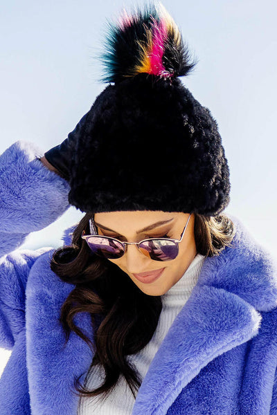 HAT KNITTED FUR POM NEON