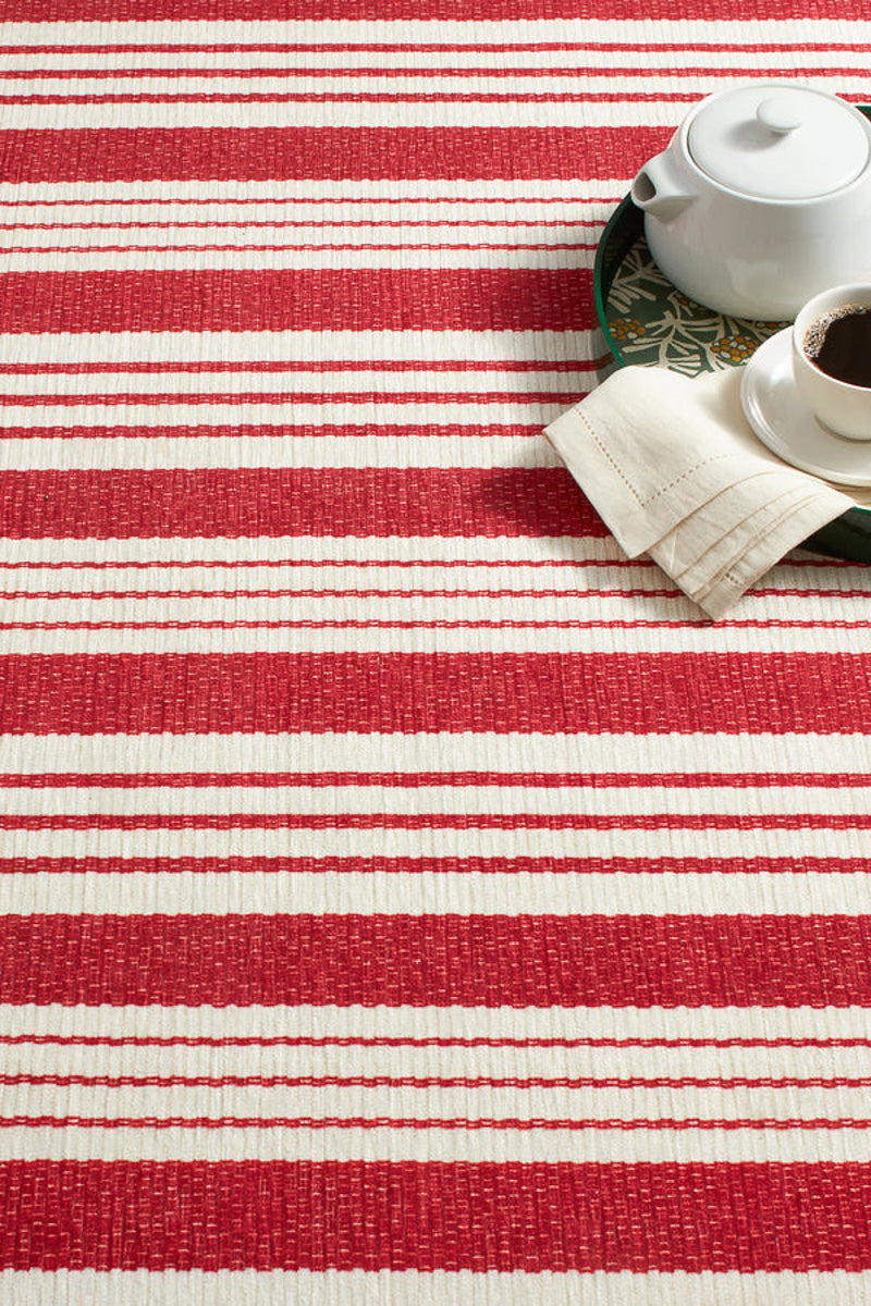 Dash & Albert Abby Ticking Red Machine Washable Rug 2'x3'