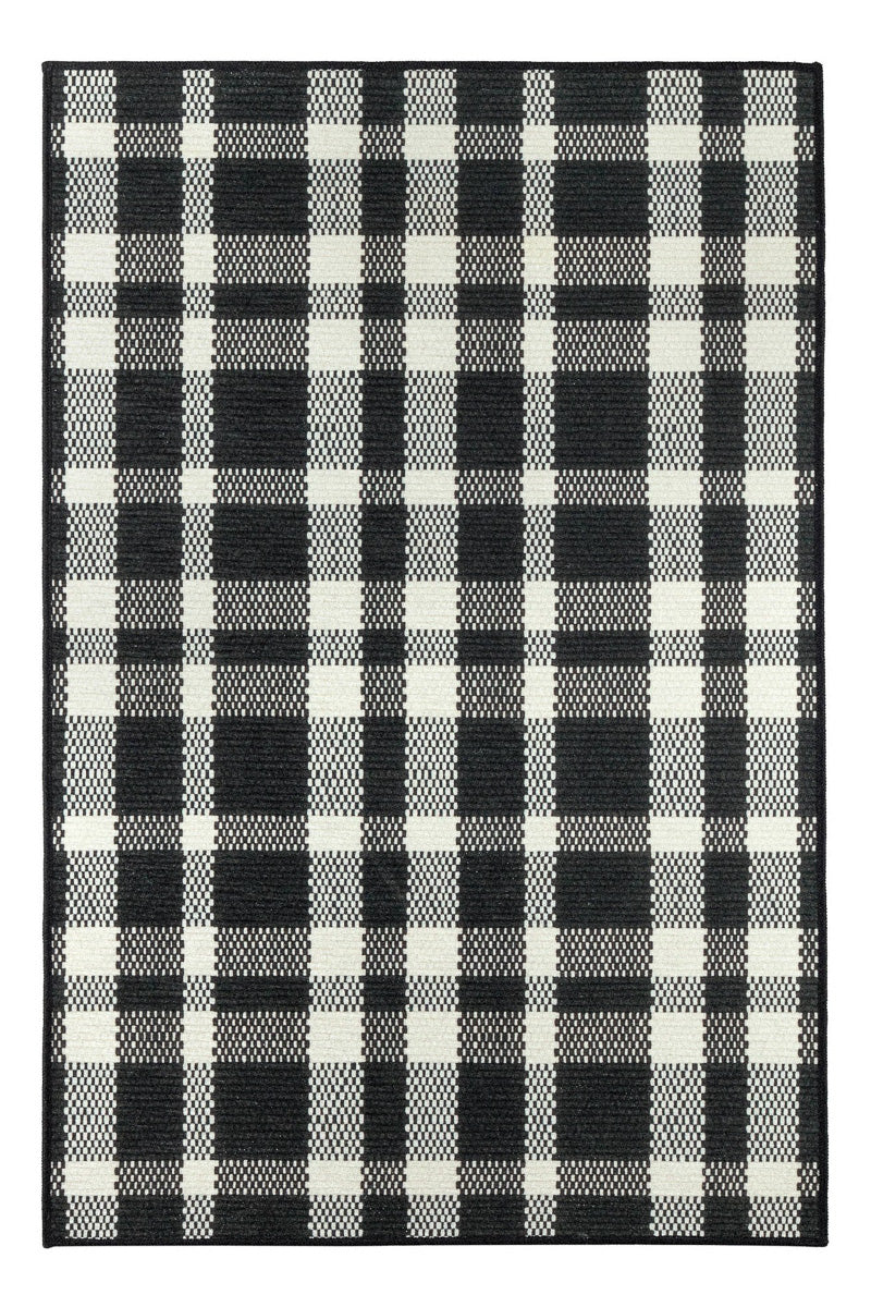 Dash & Albert Houston Plaid Black Machine Washable Rug 3' x 5'