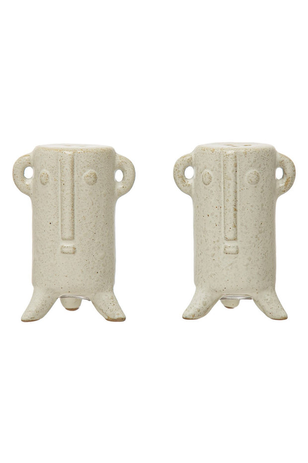 STONEWARE SALT & PEPPER SHAKERS WITH FACE SET
