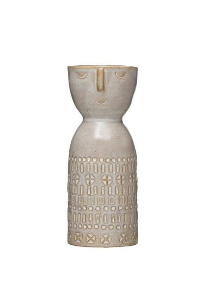 STONEWARE VASE WITH EMBOSSED FACE