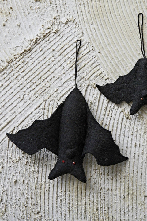 Ornament Bat Handmade Wool Felt Black 10.5"x7"