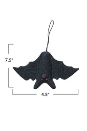 Ornament Bat Handmade Wool Felt Black 7.5"x4.5"