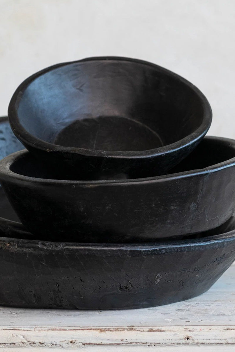 Creative Co-Op Decorative Reclaimed Wood Vintage Reproduction Bowls Black 8" Round