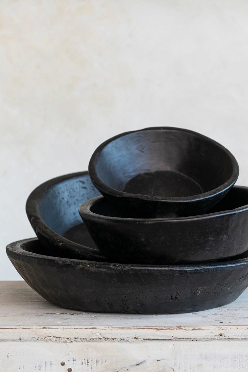 Creative Co-Op Decorative Reclaimed Wood Vintage Reproduction Bowls Black 18" Round