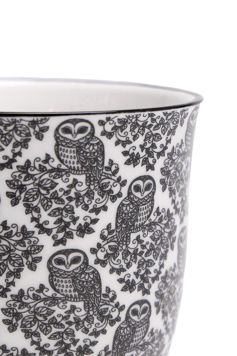 Chive Pot & Saucer Liberte 4 With Owls 3.25" Black