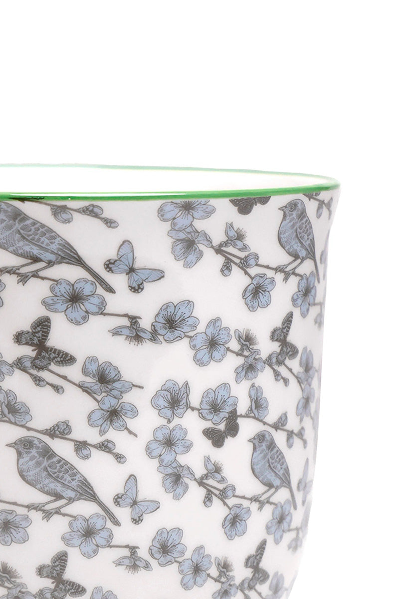 Chive Pot & Saucer Liberte 5 With Flowers 4.25" Blue