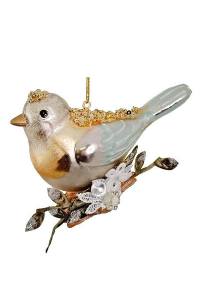 Glass Bird Ornament Pastel Gold 4.25"