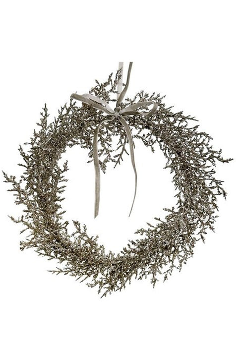 Glitter Wreath with Velvet Bow Silver 11"