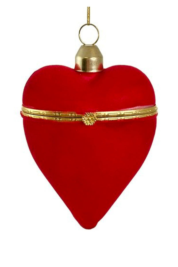 Glass Opening Heart Red Velvet Ornament 4.25"