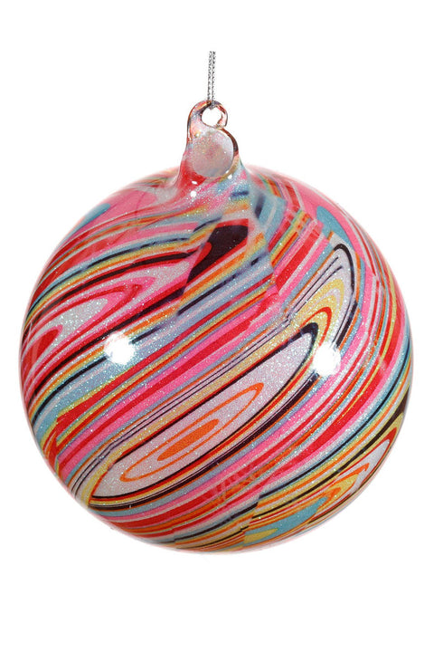 Glass Glitter Ball Ornament 4.75" Multi