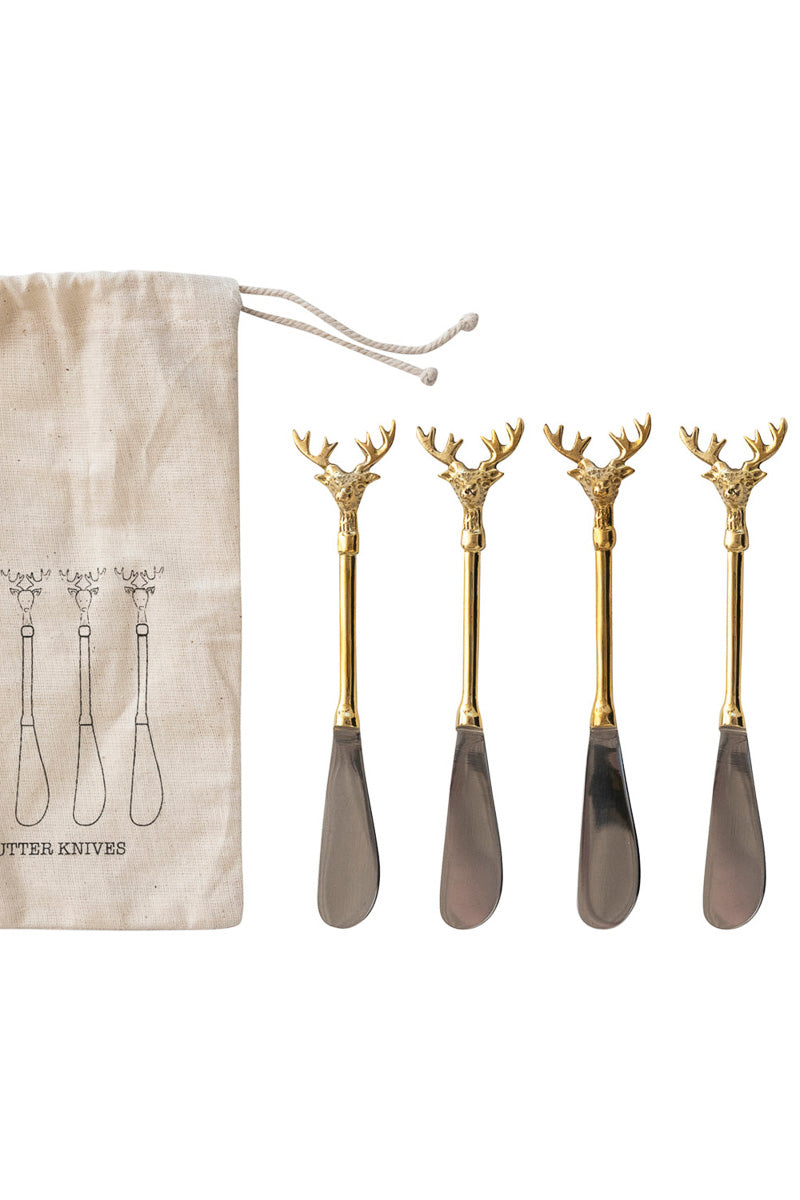 Stainless Steel And Brass Canape Knives Set of 4