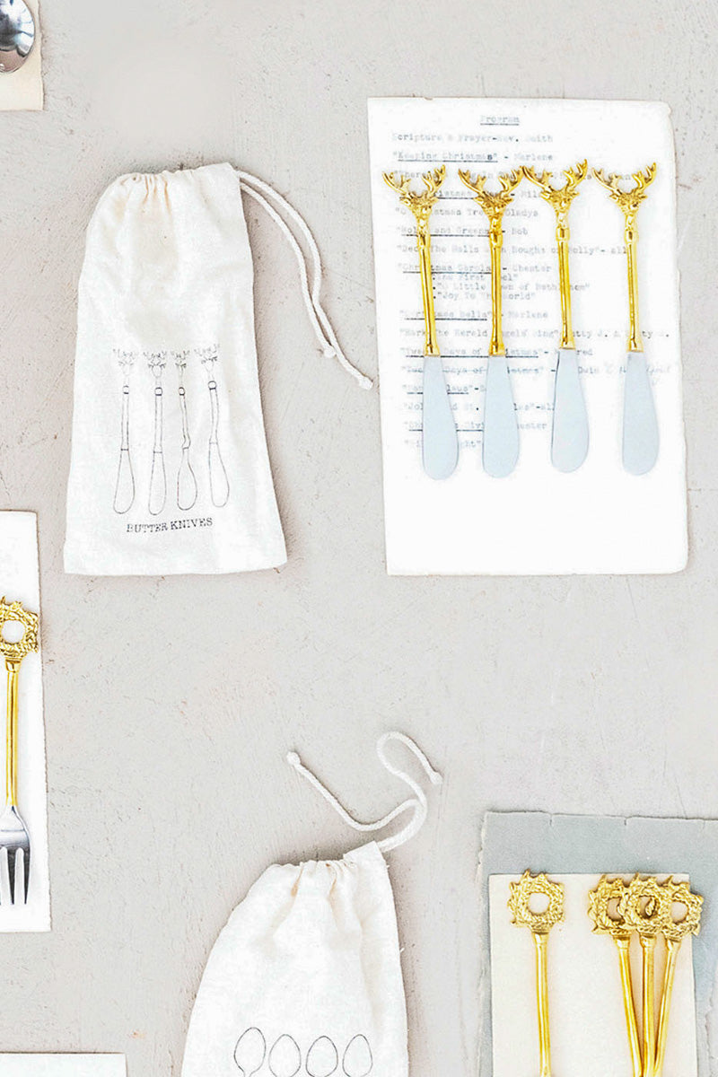 Stainless Steel And Brass Canape Knives Set of 4