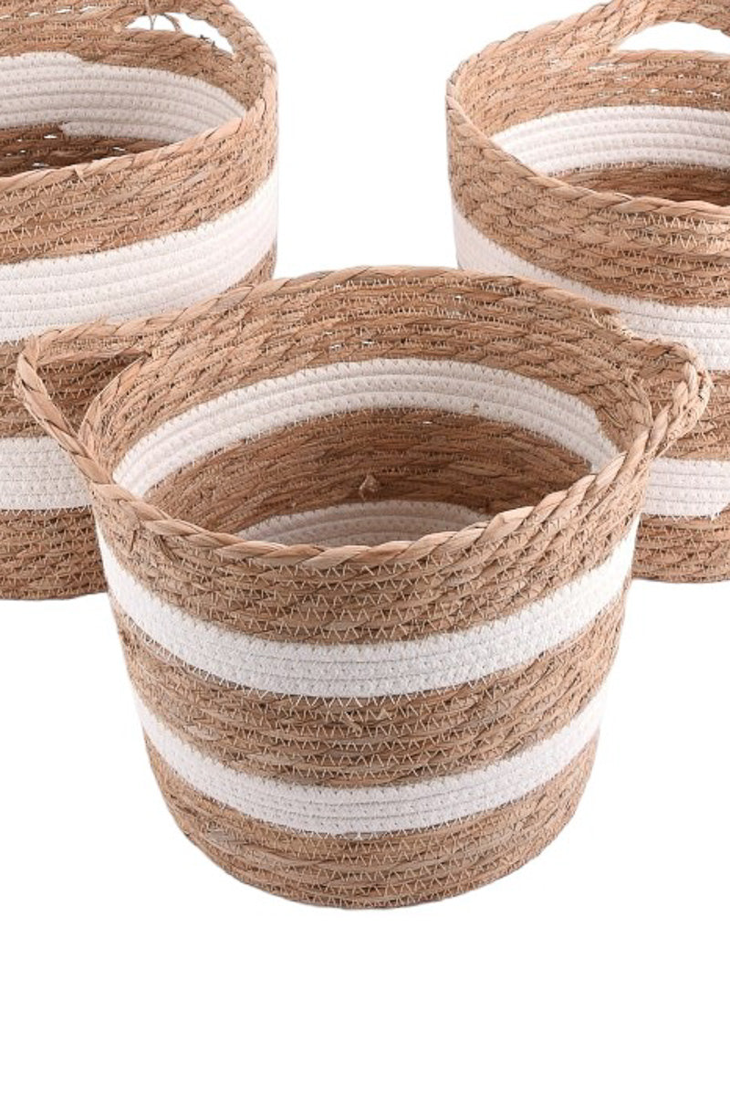 Basket with Handles Small Natural White