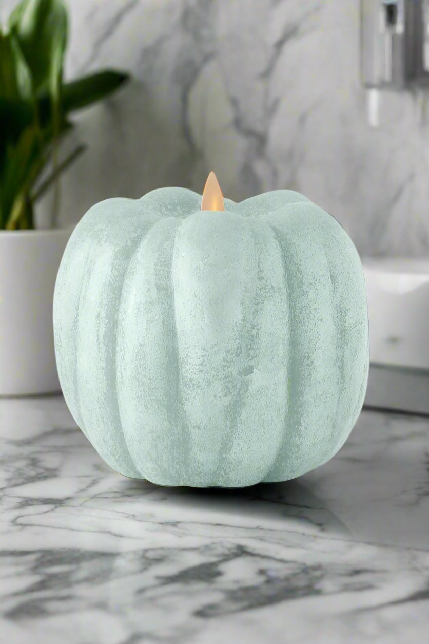 Wax Pumpkin Luminara Indoor Candle 4.5" Green