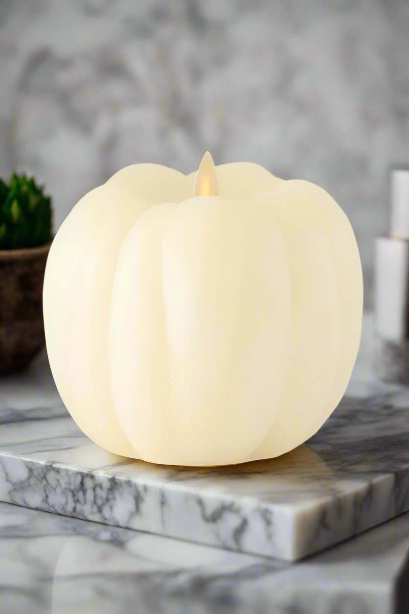 Luminara Indoor Pumpkin Candle 4.5" White Wax
