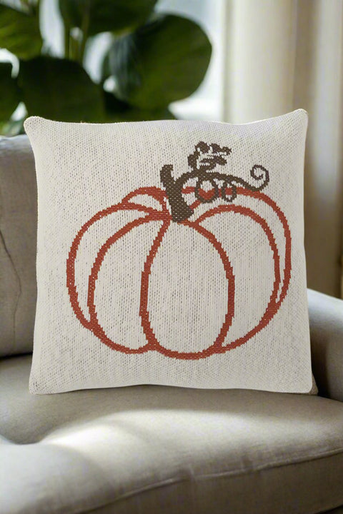 Cotton Knit Pumpkin Pillow 20" Cream with Orange