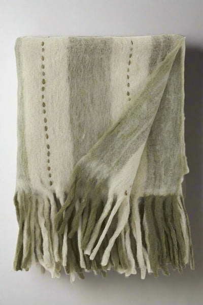 Handloom Woven Striped Throw Blanket with Fringe 60" Gray and Cream