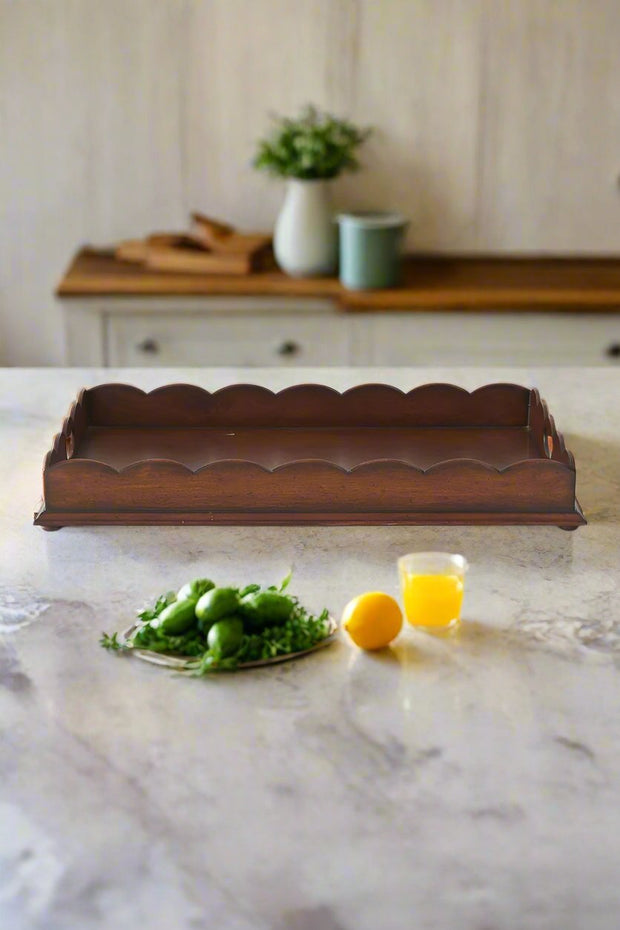 Acacia Wood Tray with Scalloped Edge Large