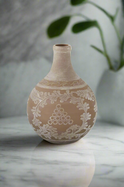 Tan Etched Glass Vase Small