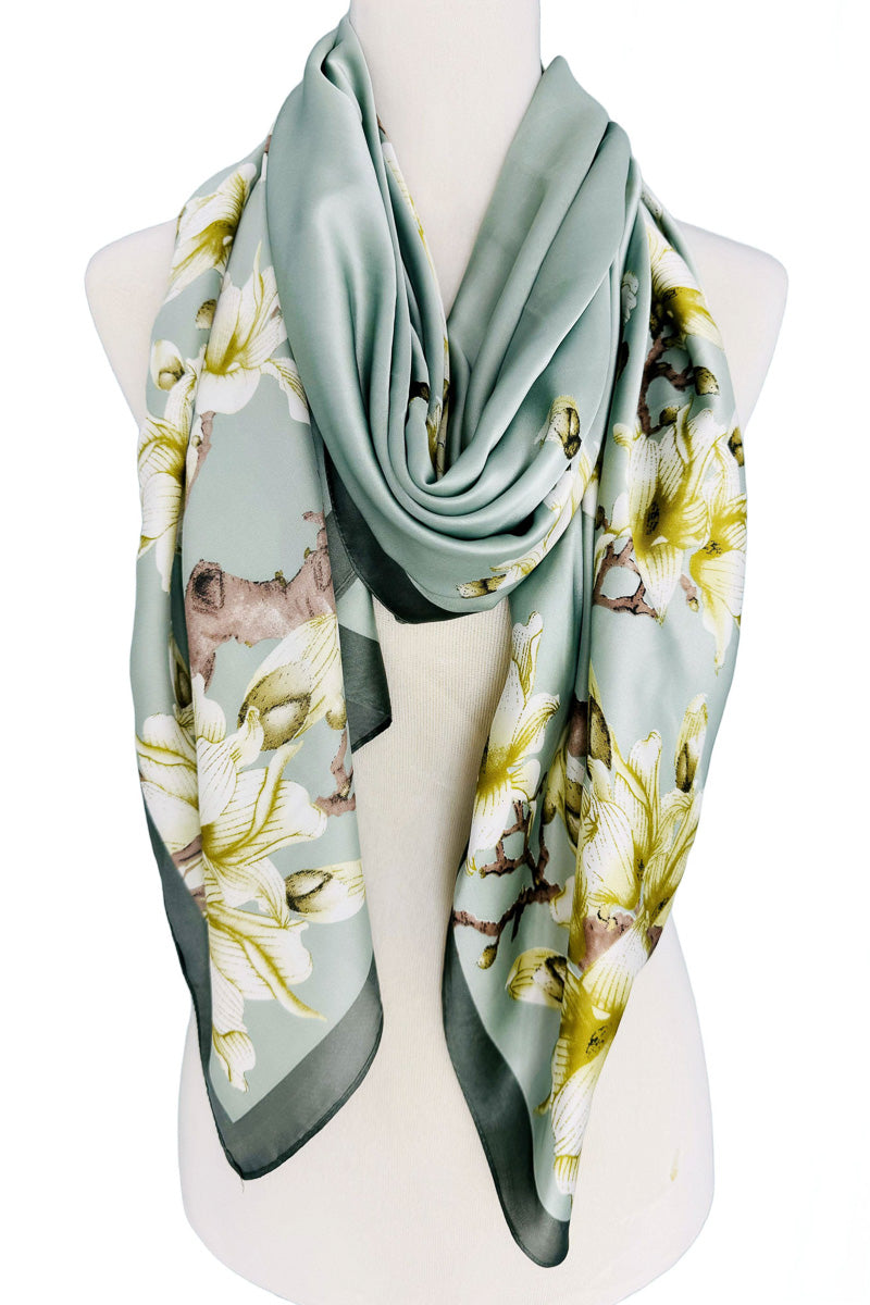 Silky Floral Scarf Aqua/Multi